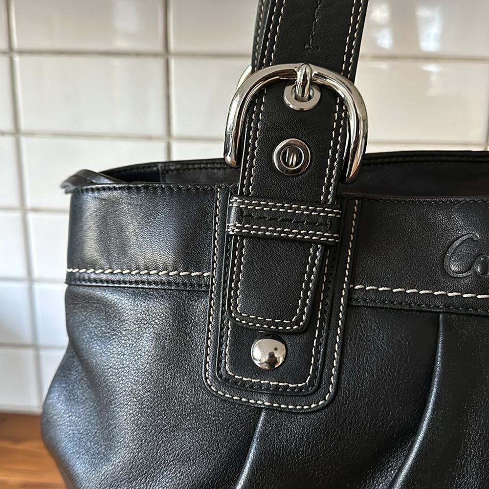 Coach Soho Black Pleated Leather Satchel - Picture 4 of 16